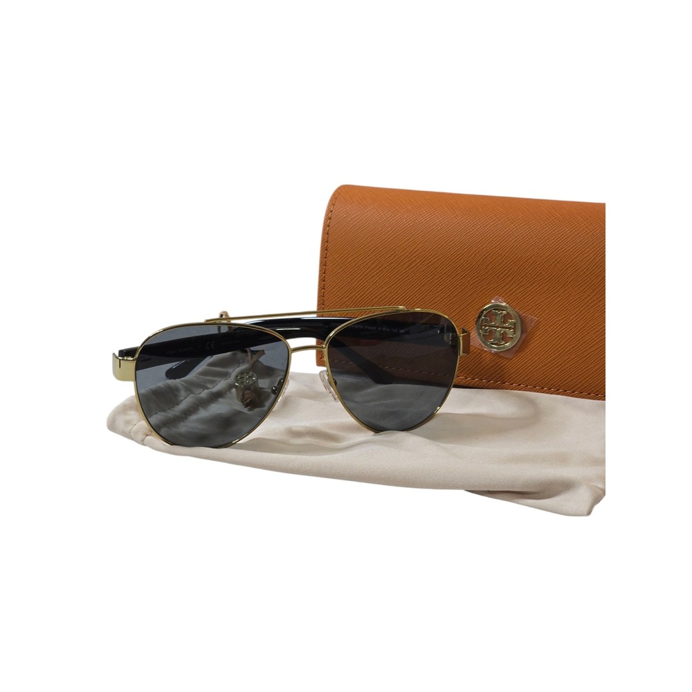 Tory Burch TY 6079 316087‎ Shiny Gold Metal Aviator Sunglasses Solid Brown Lens